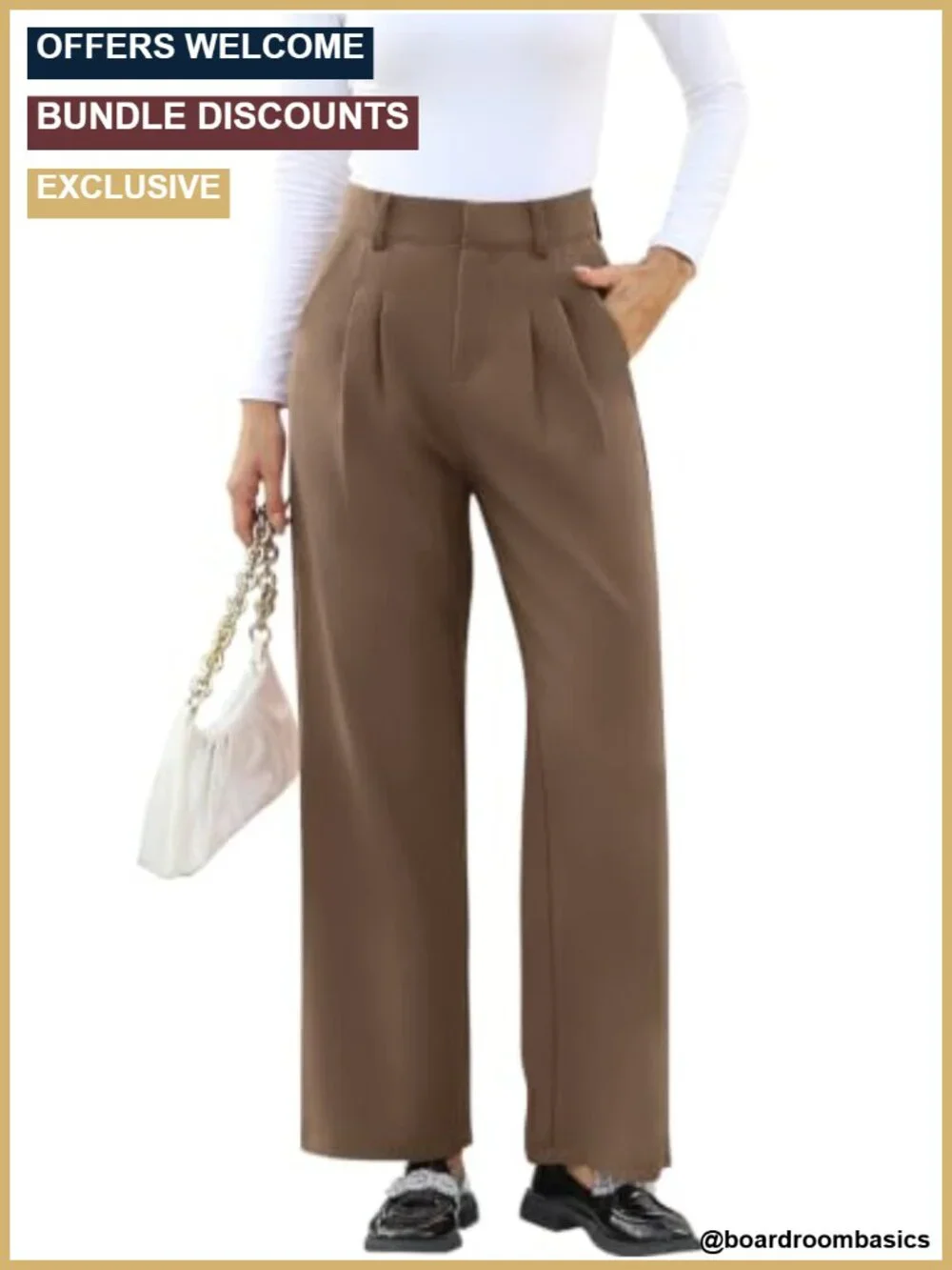 Women's Business Casual Trousers with Pockets Pleated High Waist Straight Leg
